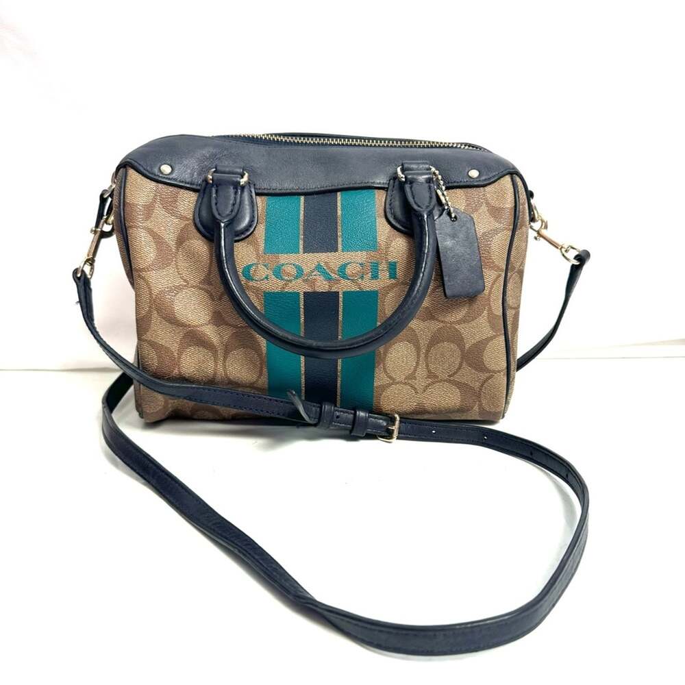 Coach Blue Varsity Stripe Mini Bennet Satchel Bag Purse Crossbody